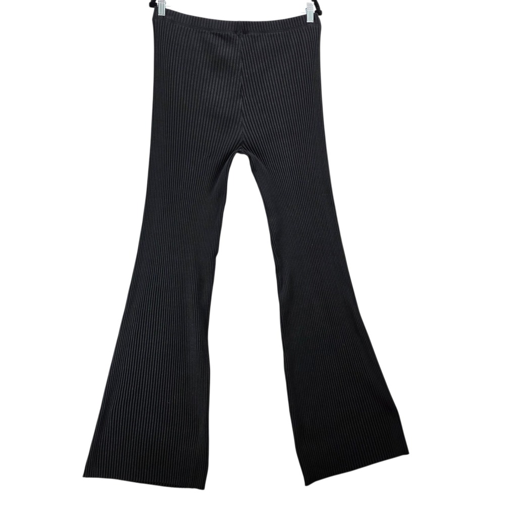 KOTN Black Ribbed Flare Trousers